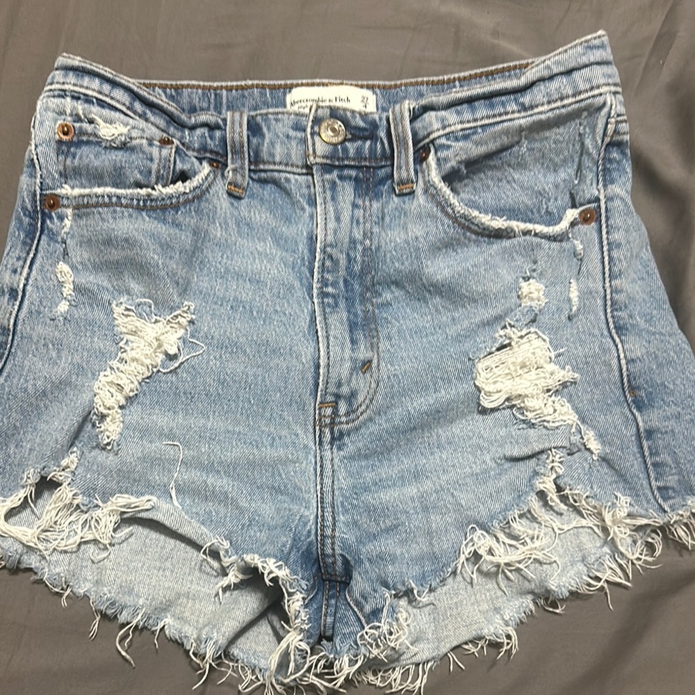 Abercrombie & Fitch Blue Jean Shorts Distressed Frayed Hem
